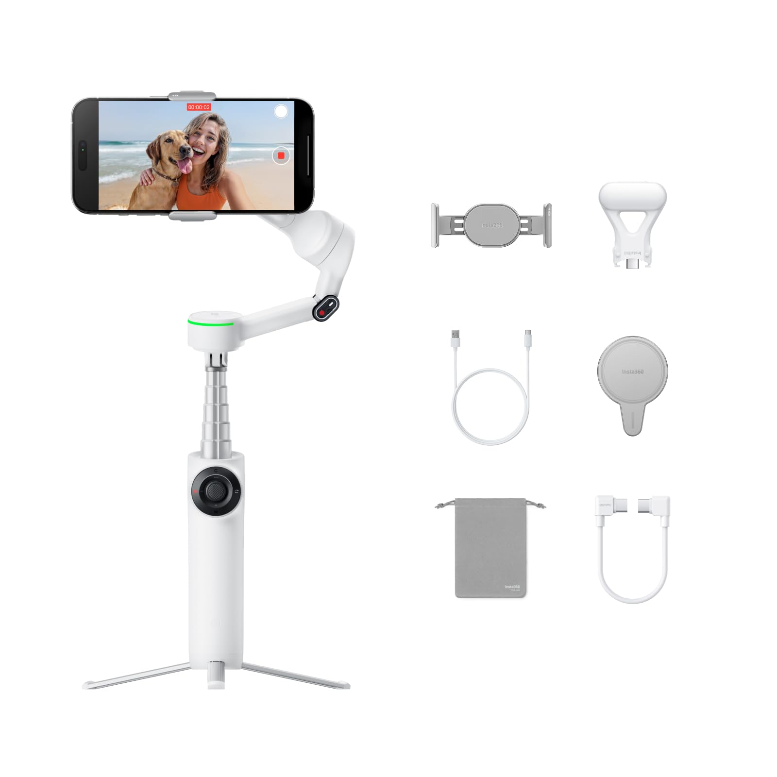 Insta360 Flow 2 Pro Creator Bundle Grey - Foldable AI Phone Gimbal, Apple DockKit, 360º Pan Tracking, Free Tilt Mode, Built-in Tripod/Selfie Stick, Portable Vlog/Travel Stabilizer, Spotlight, MagSafe