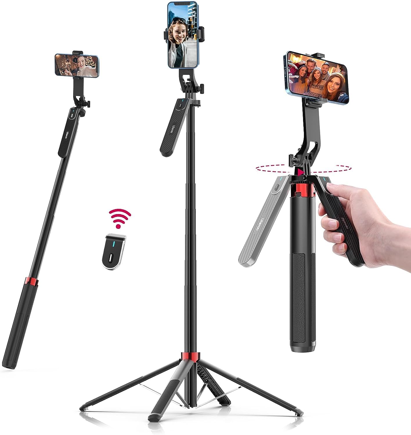 ULANZI MT-44 Extendable Phone Tripod, 59" Selfie Stick Vlog Stand with 2 in 1 Phone Clip, 360° Ball Head Camera Tripod for iPhone Sony Canon DJI Osmo Action Camera, Lightweight for Travel