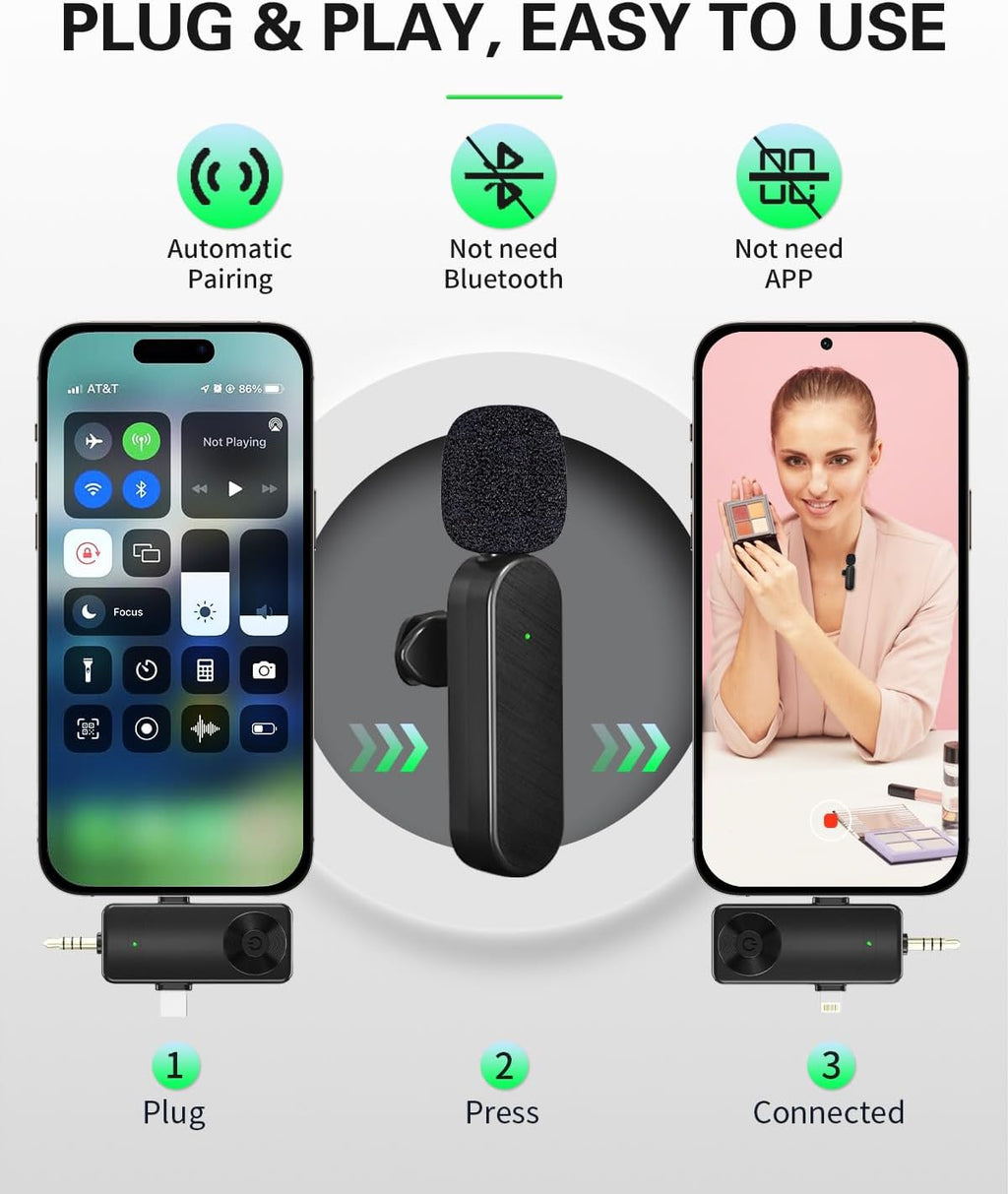 Tearstone Wireless Lavailer Microphone for iPhone, Android, Camera, Professional Wireless Mini Microphone, 4 in 1 Condenser Lapel Mic for Interview Video Podcast Vlog YouTube ASMR TikTok (2 Pcs)