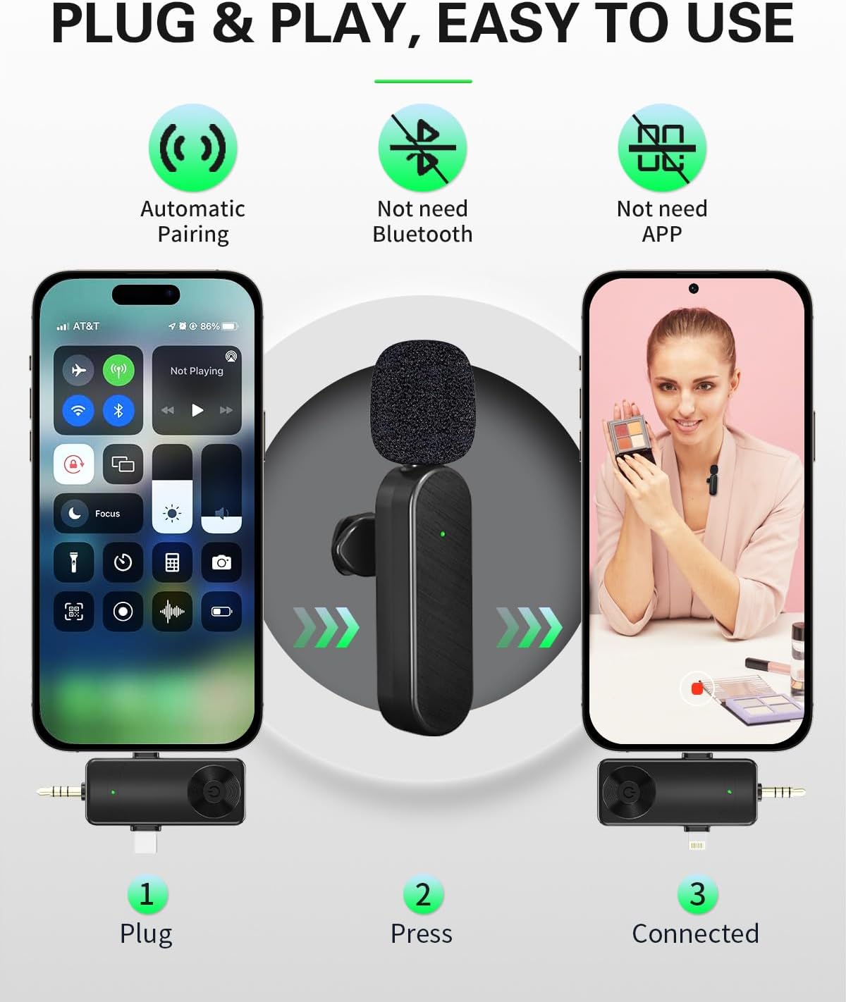 Tearstone Wireless Lavailer Microphone for iPhone, Android, Camera, Professional Wireless Mini Microphone, 4 in 1 Condenser Lapel Mic for Interview Video Podcast Vlog YouTube ASMR TikTok (2 Pcs)