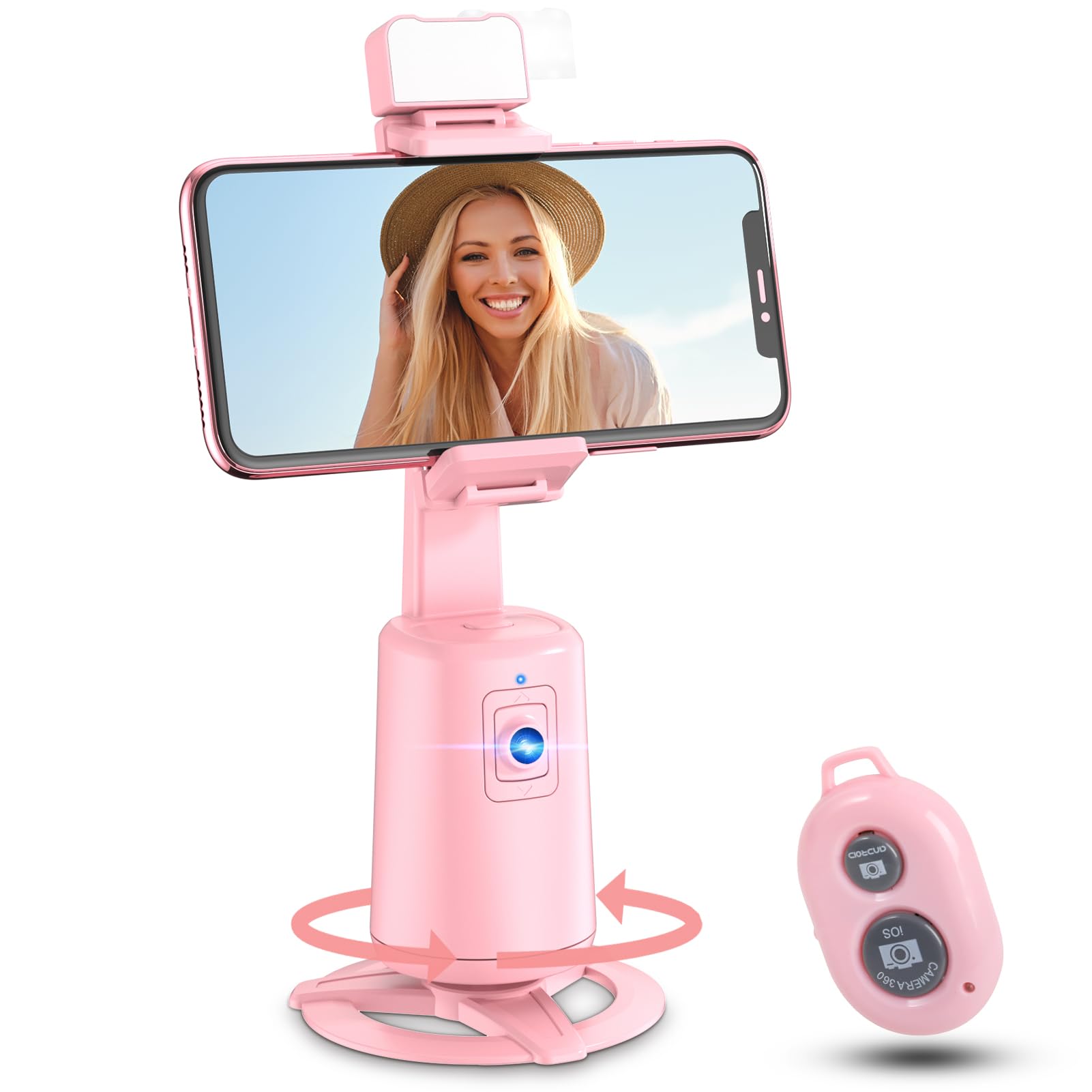Auto Face Tracking Tripod 360° Rotating Cell Phone Photo and Video Kits Stand, No App, Camera Stand with Remote and Gesture Control, Rechargeable Smart Shooting Stand for Live Recording Tiktok（Black）