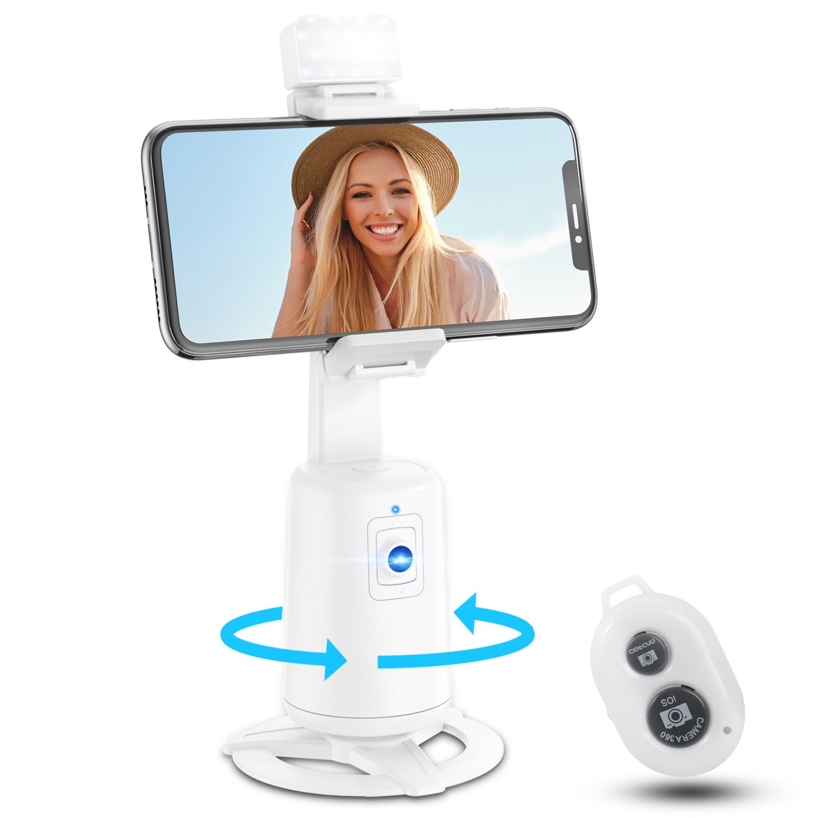 Auto Face Tracking Tripod 360° Rotating Cell Phone Photo and Video Kits Stand, No App, Camera Stand with Remote and Gesture Control, Rechargeable Smart Shooting Stand for Live Recording Tiktok（Black）