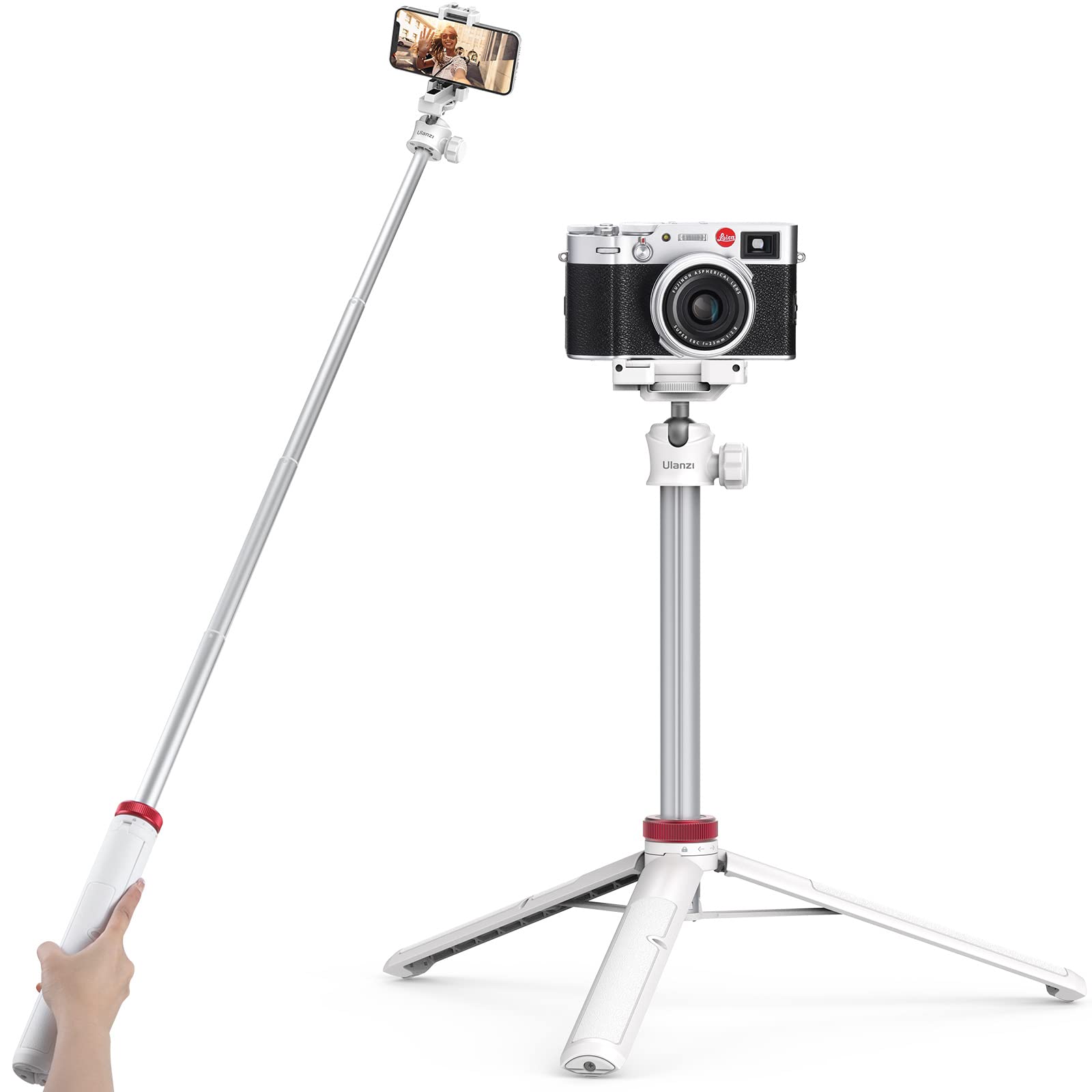 ULANZI MT-44 Extendable Phone Tripod, 59" Selfie Stick Vlog Stand with 2 in 1 Phone Clip, 360° Ball Head Camera Tripod for iPhone Sony Canon DJI Osmo Action Camera, Lightweight for Travel