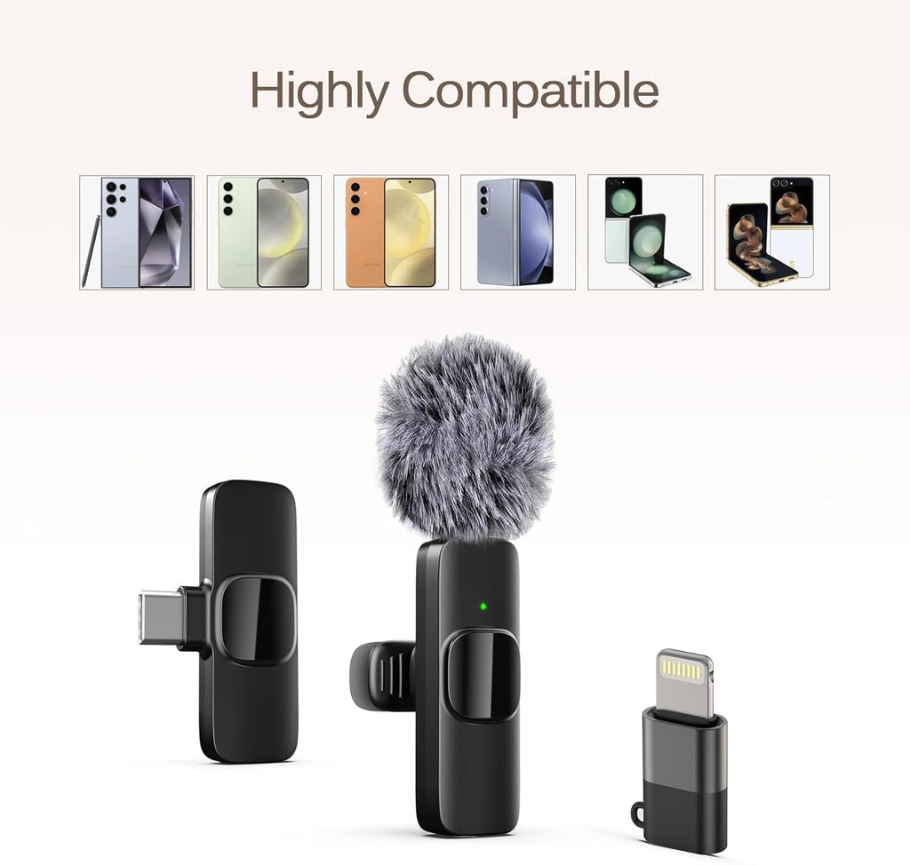 Professional Wireless Lavalier Lapel Microphone for iPhone, iPad, mini Video Recording Mic forInterview Video Podcast Vlog YouTube&Livestream, Noise Reduction, Plug &Play