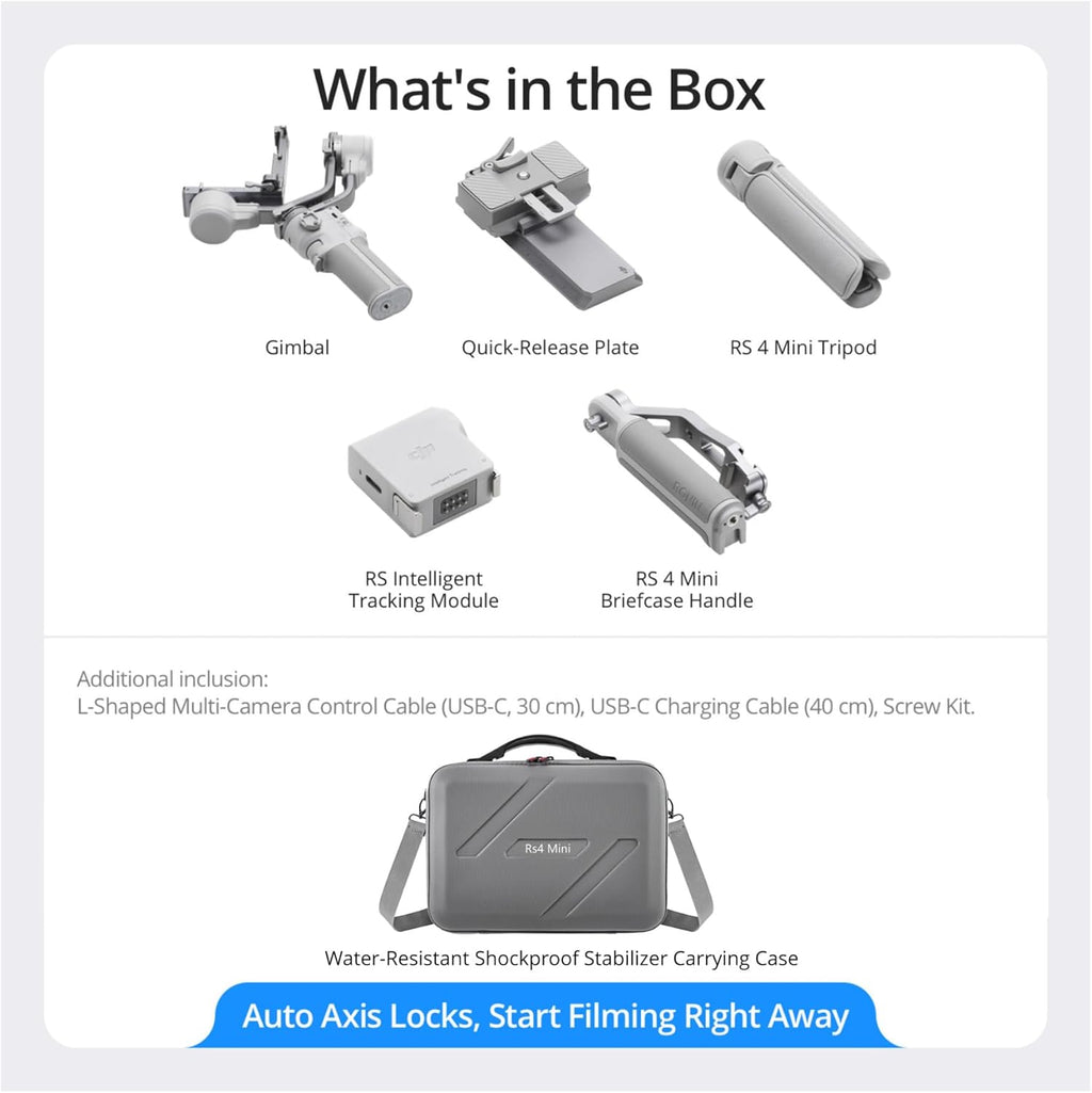 DJI RS 4 Mini Combo Gimbal Stabilizer for Cameras with Auto Axis Locks and Stabilizer Carrying Case Bundle (2 Items)