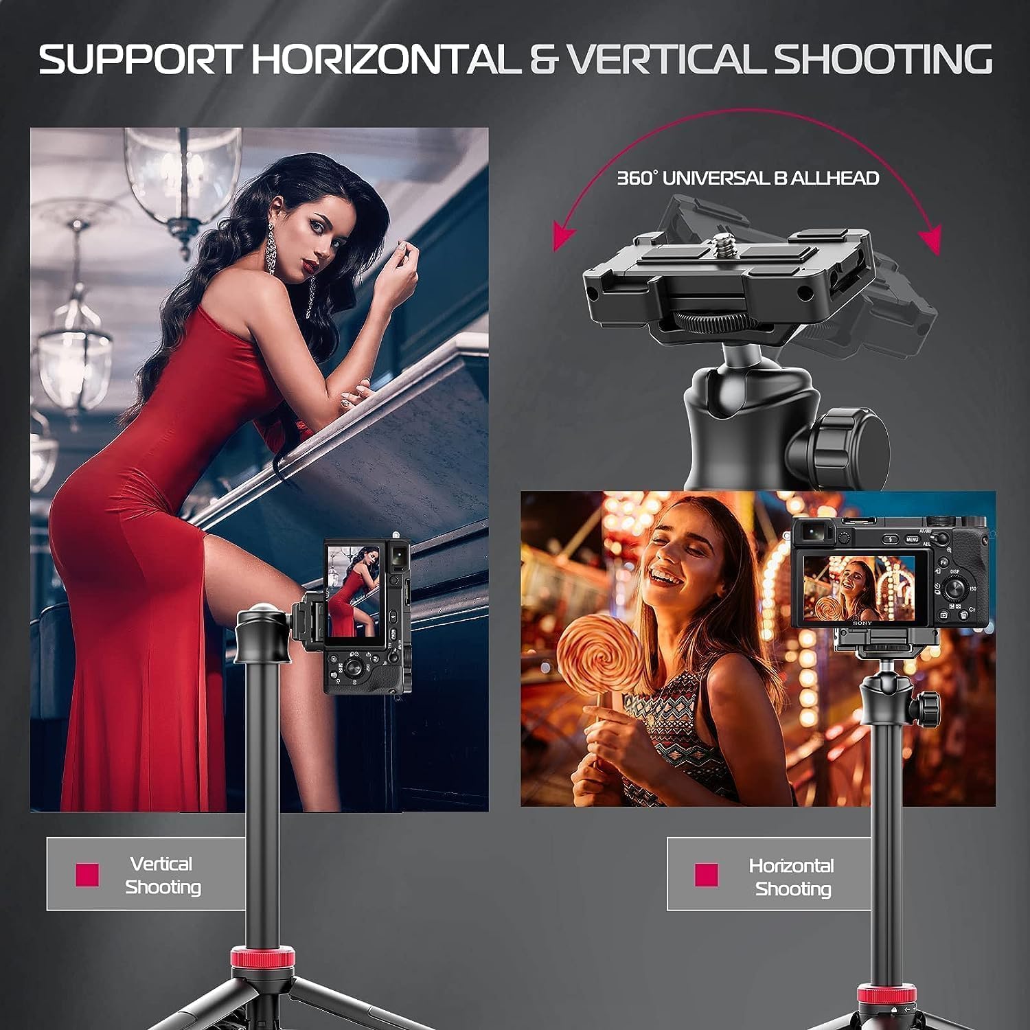 ULANZI MT-44 Extendable Phone Tripod, 59" Selfie Stick Vlog Stand with 2 in 1 Phone Clip, 360° Ball Head Camera Tripod for iPhone Sony Canon DJI Osmo Action Camera, Lightweight for Travel