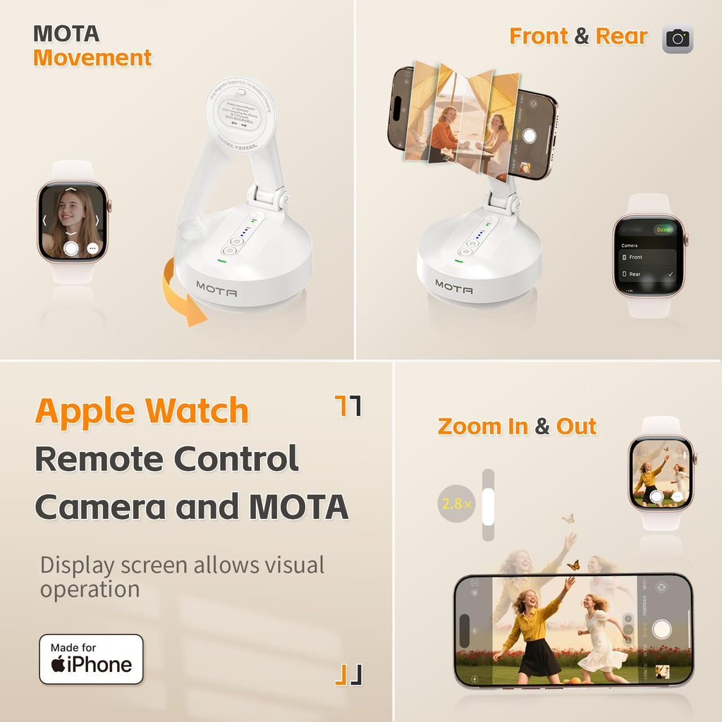 MOTA Gimbal Stabilizer Only for iPhone, [Apple MFi Certified] Phone Gimbal for Recording with Megnetic Holder for Desk, 360 Degree Auto Tracking Gimbal for Vlog, YouTube and Tiktok