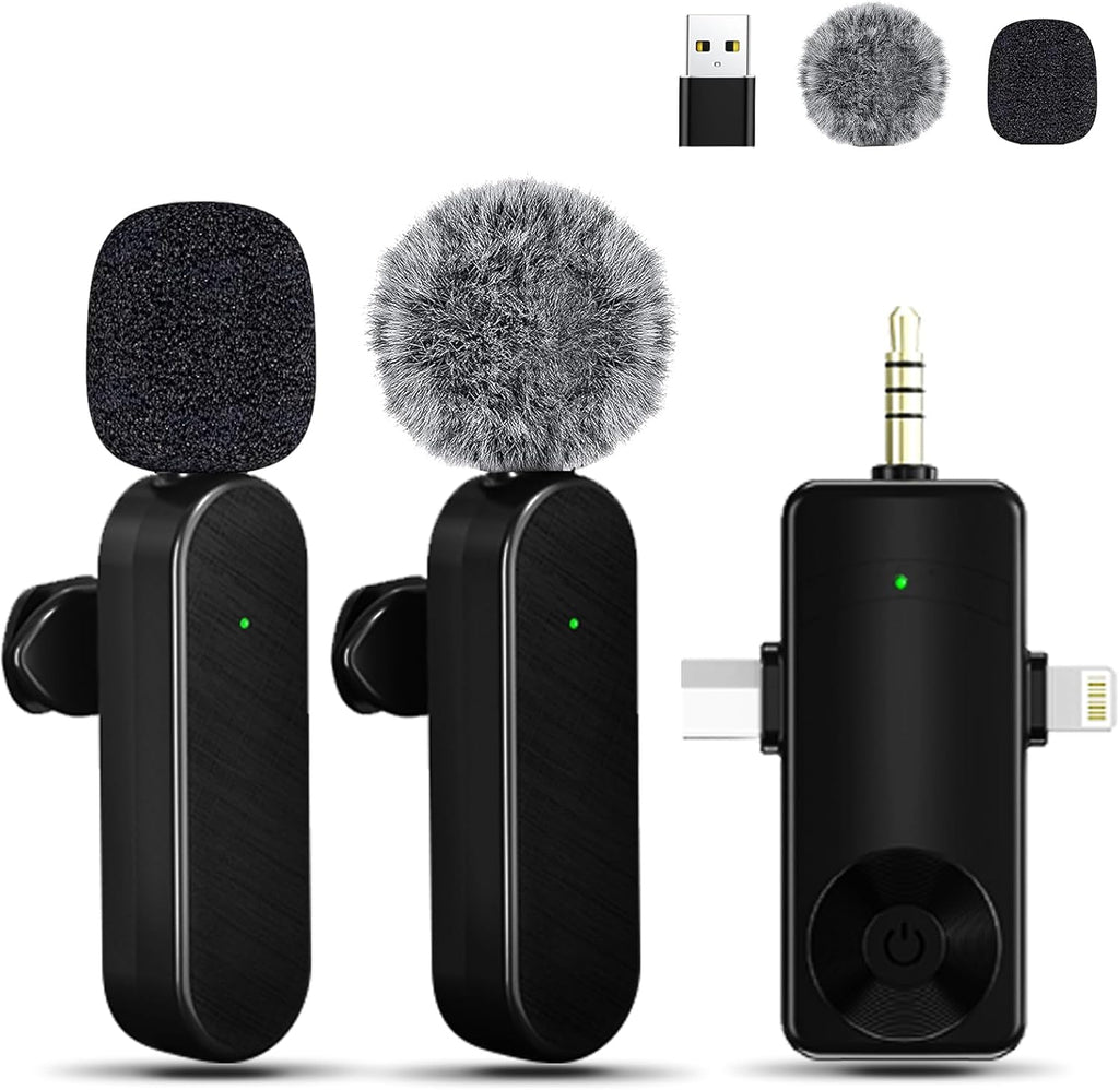 Tearstone Wireless Lavailer Microphone for iPhone, Android, Camera, Professional Wireless Mini Microphone, 4 in 1 Condenser Lapel Mic for Interview Video Podcast Vlog YouTube ASMR TikTok (2 Pcs)