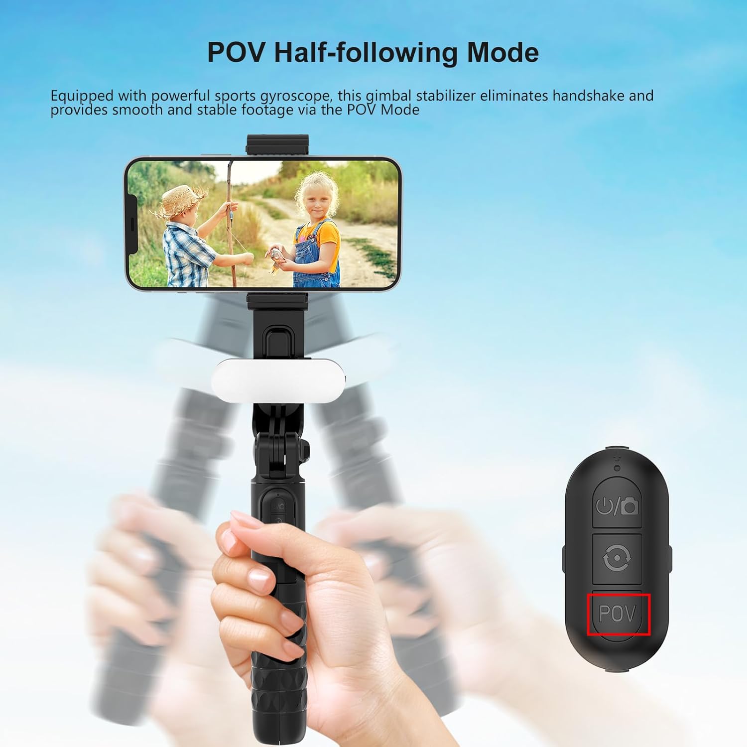 Gimbal Stabilizer for iPhone, POV Half-Following Mode, Phone Gimbal with Detachable Fill Light, 360° Auto Rotation, Extendable Rod, Portable Stabilizer for iPhone, Perfect for for vlogging, Gaming