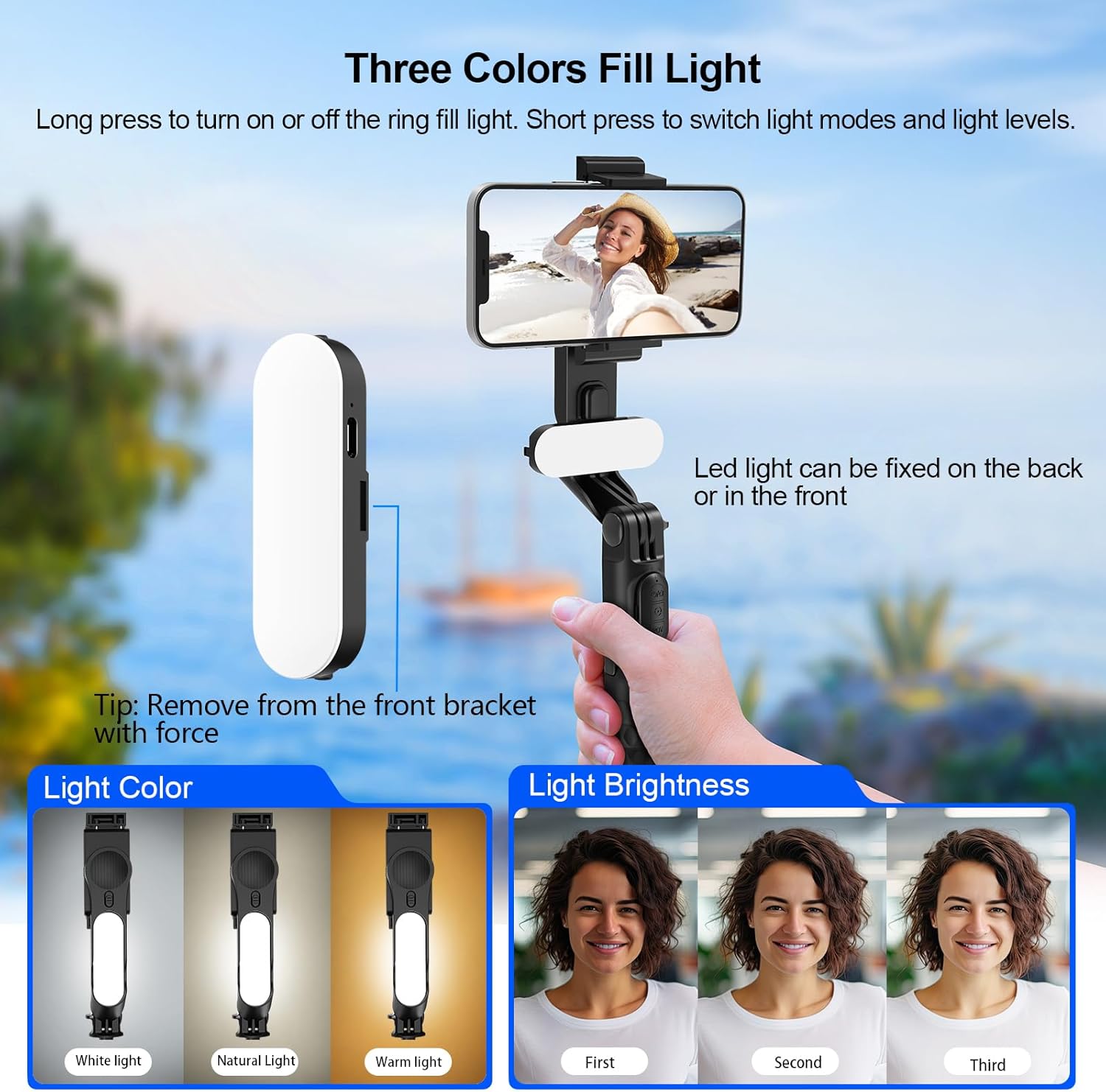 Gimbal Stabilizer for iPhone, POV Half-Following Mode, Phone Gimbal with Detachable Fill Light, 360° Auto Rotation, Extendable Rod, Portable Stabilizer for iPhone, Perfect for for vlogging, Gaming
