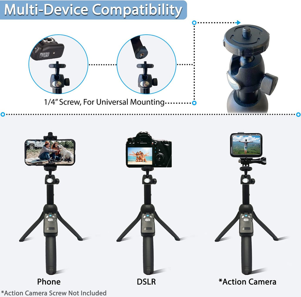Fugetek 42" Compact Selfie Stick & Tripod, Extendable, Wireless Bluetooth Remote, Lightweight Aluminum, Travel Ready, Compatible with iPhone 14 13 12 Pro Xs Max Xr X 8Plus 7 & Android