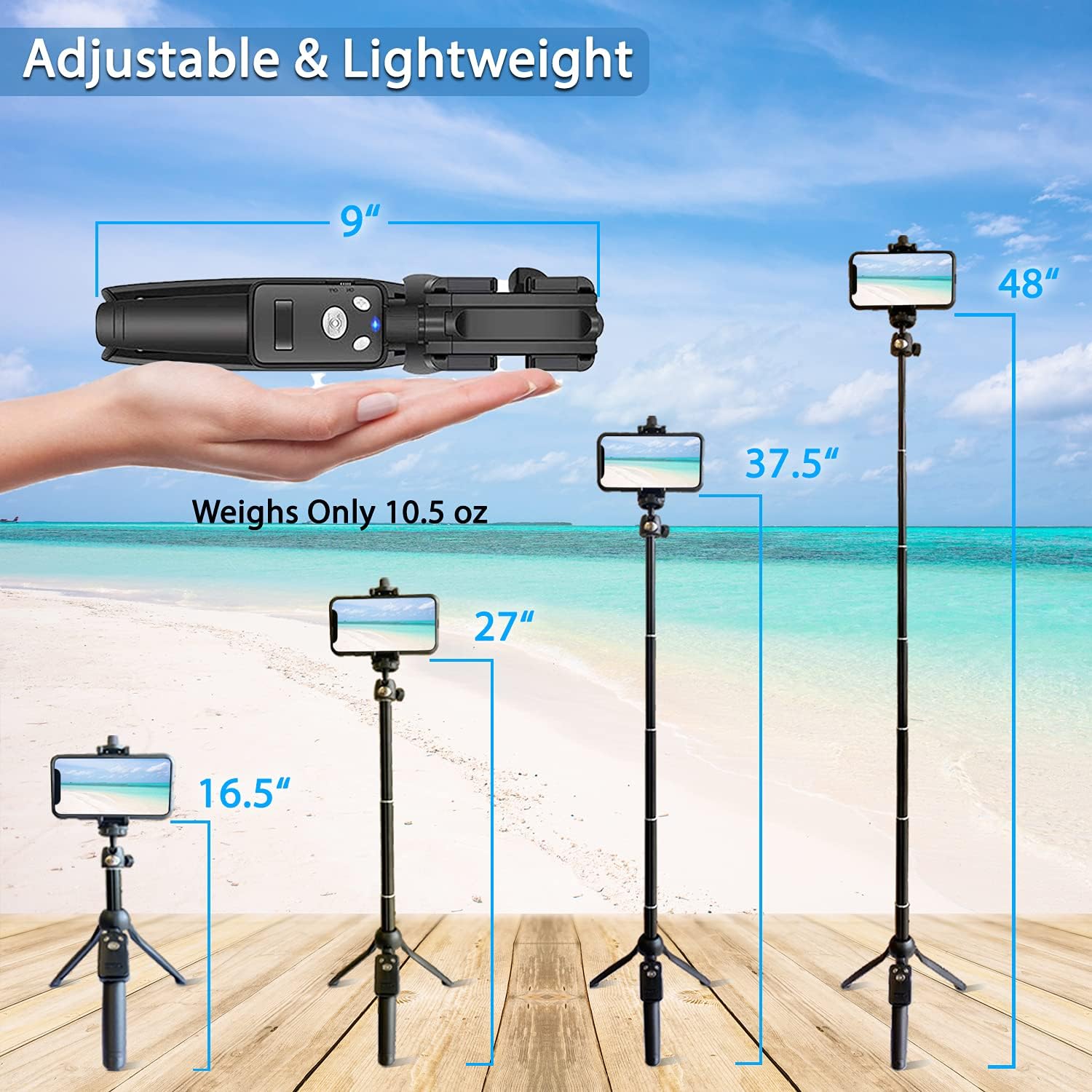 Fugetek 42" Compact Selfie Stick & Tripod, Extendable, Wireless Bluetooth Remote, Lightweight Aluminum, Travel Ready, Compatible with iPhone 14 13 12 Pro Xs Max Xr X 8Plus 7 & Android