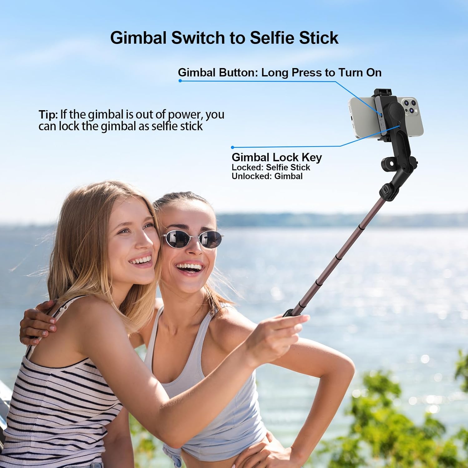 Gimbal Stabilizer for iPhone, POV Half-Following Mode, Phone Gimbal with Detachable Fill Light, 360° Auto Rotation, Extendable Rod, Portable Stabilizer for iPhone, Perfect for for vlogging, Gaming
