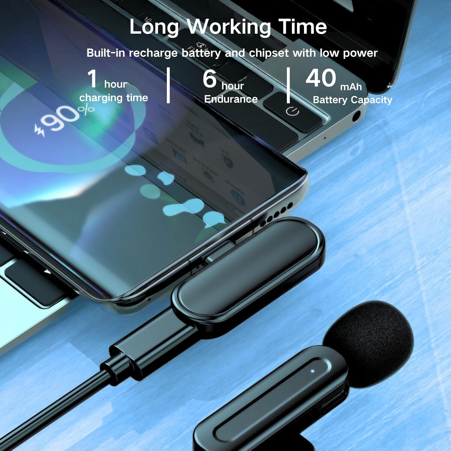 HOSONGIN USB C Wireless Microphone for Android/iPhone 15/16, Type-C Lavalier Mini Mic, 6-Hour Battery, Noise Reduction for Video Recording, Vlog, YouTube, TikTok